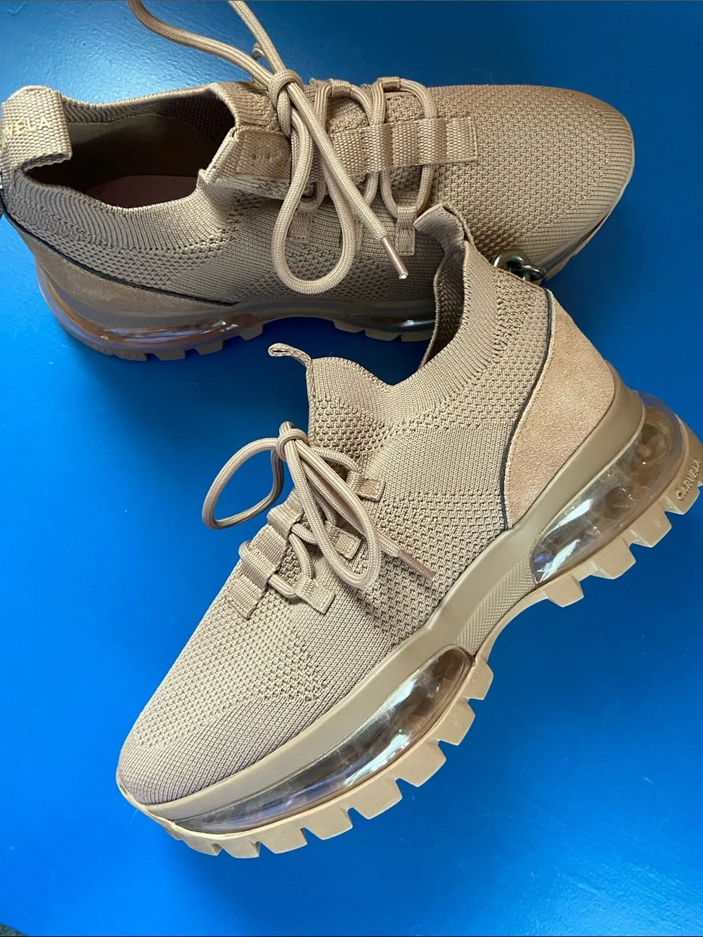 CARVELA Platform Y2K Bubble Cleat Knit Sneaker Tan Beige Trainers FUNKY 8 38